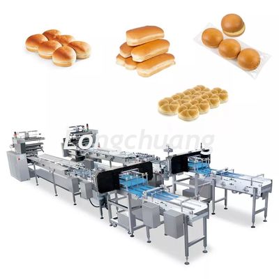 kwaliteit  Multifunction Bakery Food Automatic Feeding Line Burger Bun Hot Dog Hamburger Packaging Machine fabriek